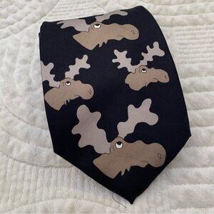 Tie Rack Silk Moose Patterned Tie Black and Beige